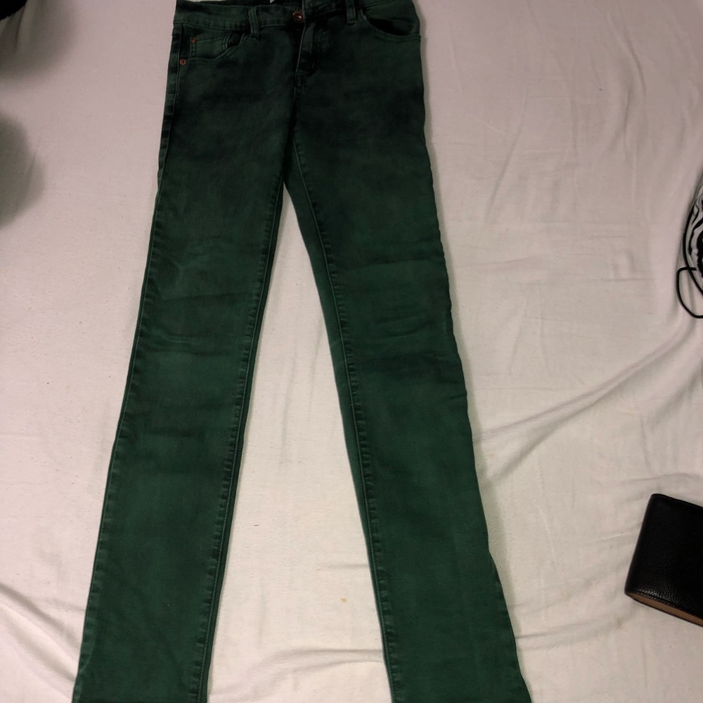 Green denim skinny jeans